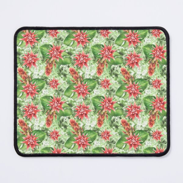 Item preview, Watercolor Tropic red flowers and green leaves on aquarelle splashes background. Summer pattern hand drawn designed and sold by BartolArt.