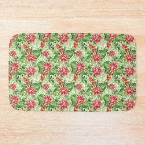 Item preview, Watercolor Tropic red flowers and green leaves on aquarelle splashes background. Summer pattern hand drawn designed and sold by BartolArt.