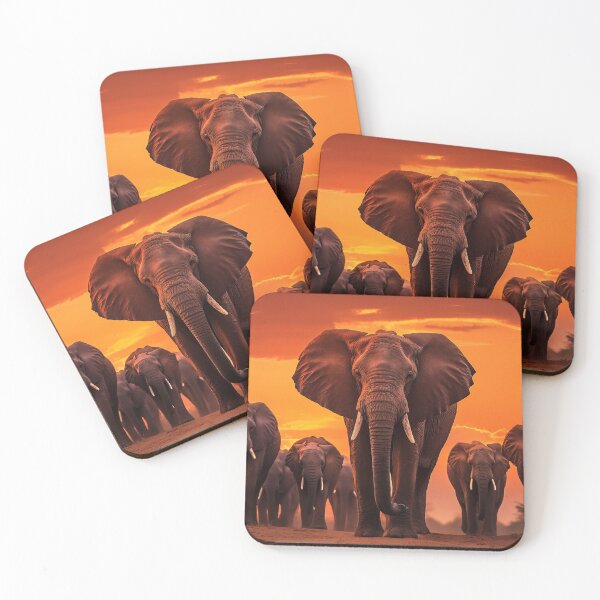 Item preview, Elephants moving through land at sunset - Wildlife photo designed and sold by TheArtistOf2022.