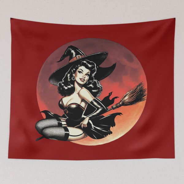 Item preview, A beautiful and sexy witch on a broom. Full moon. designed and sold by MagelliShop.
