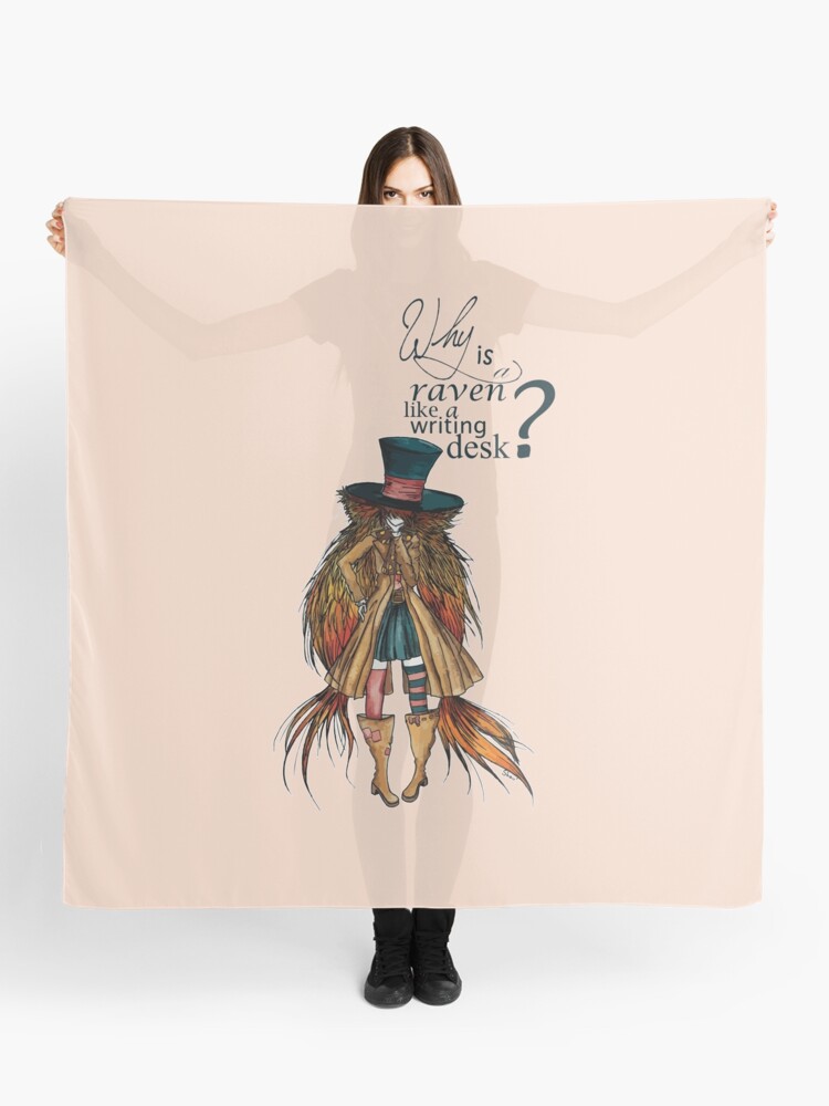 Thumbnail 1 of 3, Scarf, Why is a raven like a writing desk ? - Mad Hatter designed and sold by studinano.