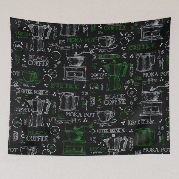Item preview, Green pot of coffee - blackboard pattern  designed and sold by PP-Patterns.