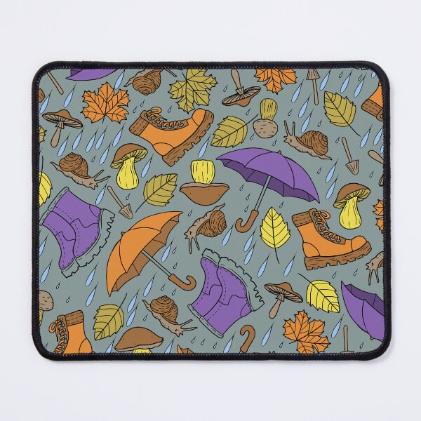 Item preview, Retro Cartoon Rainy Day with Boots, Umbrellas, Mushrooms, Leaves and Snails Grey Background designed and sold by Carlo-Atzei.