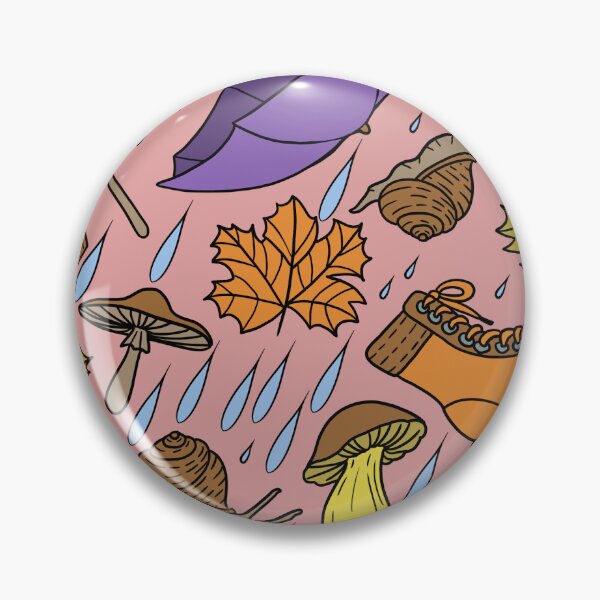 Item preview, Retro Cartoon Rainy Day with Boots, Umbrellas, Mushrooms, Leaves and Snails Pink Background designed and sold by Carlo-Atzei.