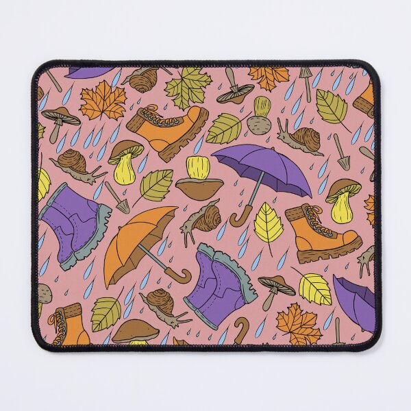 Item preview, Retro Cartoon Rainy Day with Boots, Umbrellas, Mushrooms, Leaves and Snails Pink Background designed and sold by Carlo-Atzei.