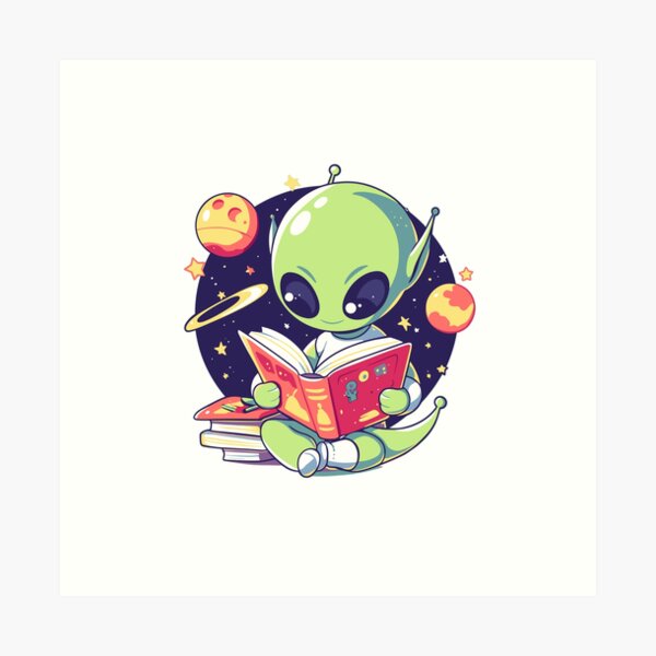 Item preview, Cute Bookish Alien designed and sold by RetroPrints.