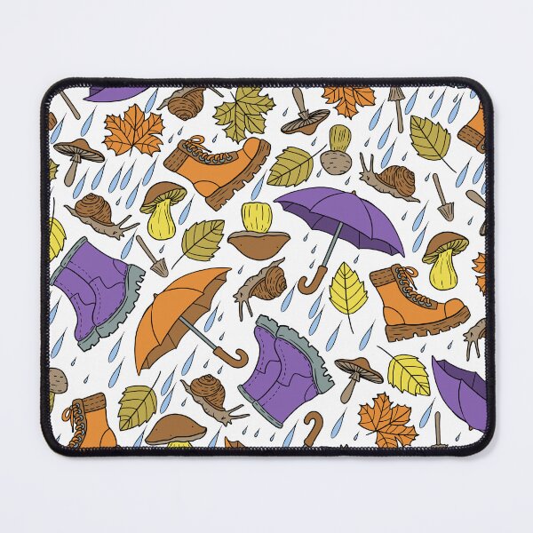 Item preview, Retro Cartoon Rainy Day with Boots, Umbrellas, Mushrooms, Leaves and Snails White Background designed and sold by Carlo-Atzei.