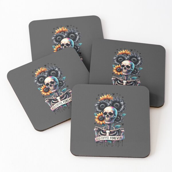Item preview, Iced Coffee Forever – Skeleton with Sunflowers & Sarcastic Coffee Design for T-Shirts, Mugs, Stickers & More designed and sold by artedigital99.