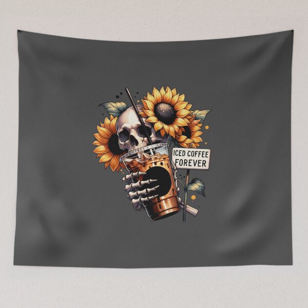 Item preview, Iced Coffee Forever – Skeleton with Sunflowers & Sarcastic Coffee Design for T-Shirts, Mugs, Stickers & More designed and sold by artedigital99.