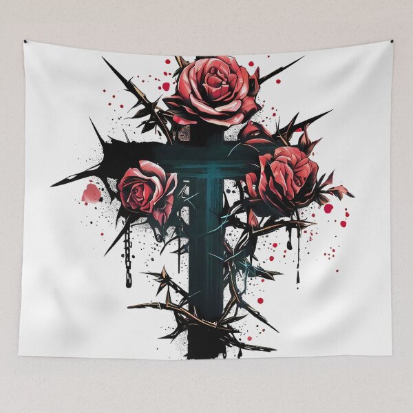 Item preview, Gothic Cross with Roses, Thorns, and Blood Splatter designed and sold by ZetaDream.