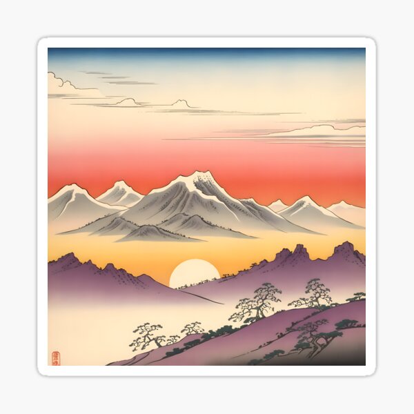 Item preview, Ukiyo-e Mountain Landscape at Sunset – Majestic and Tranquil designed and sold by EastCoastLogos.