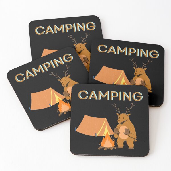 Item preview, Camping Cartoon Deer with Campfire and Tent designed and sold by MSHobbies.