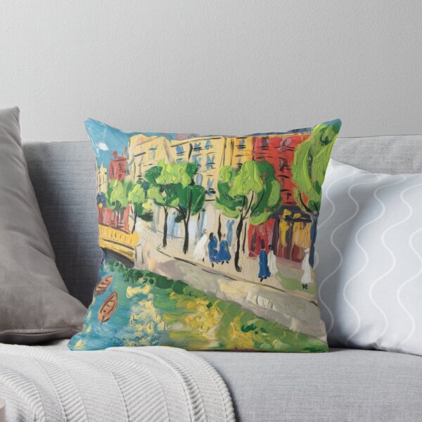 Item preview, Parisian Charm – Colorful Street Scene Art by the Canal. Art by Carraann  designed and sold by CARRAANN.