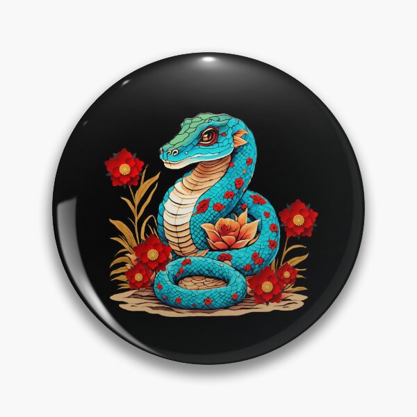 Item preview,  Colorful  light blue Snake with red scales with red flowers version 1-Year of the Snake 2025- Chinese Zodiac Theme-white Background designed and sold by CosmicNook1.