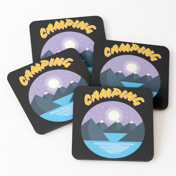 Item preview, Camping logo with mountains, lake, and full moon designed and sold by MSHobbies.