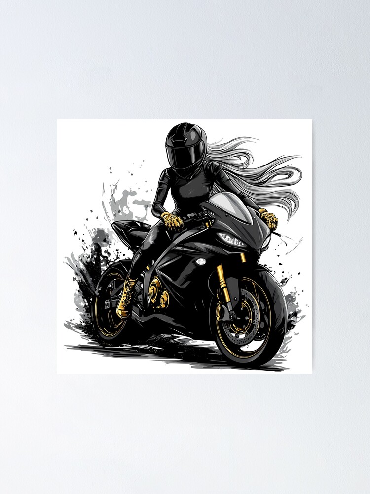 Badass Girl Motorcycle Art Empowering Biker Girl Illustration
