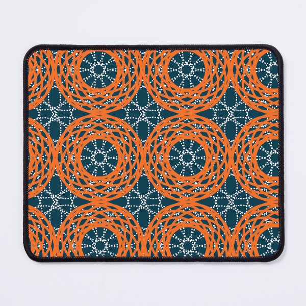 Item preview, Orange Mandala Kaleidoscope, Abstract Pattern, Sunburst Groovy Circles, blue background designed and sold by Stephanie Rowan.
