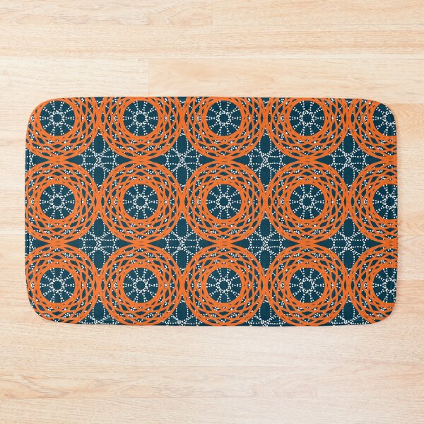 Item preview, Orange Mandala Kaleidoscope,  Abstract Pattern, Sunburst Groovy Circles, blue background designed and sold by Stephanie Rowan.