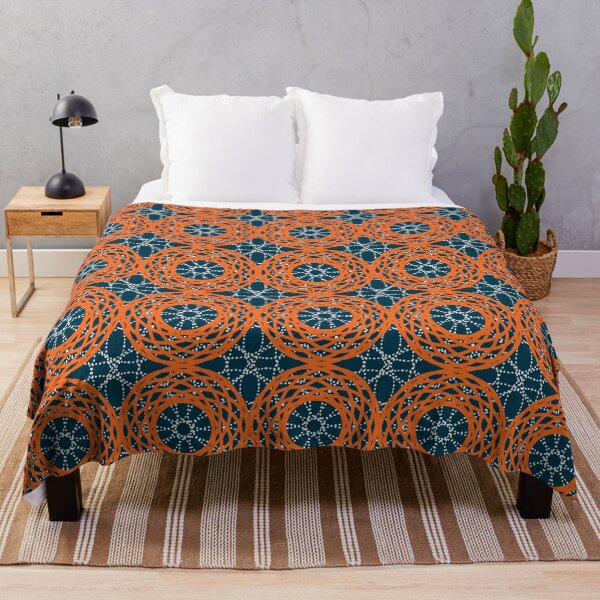 Item preview, Orange Mandala Kaleidoscope, Abstract Pattern, Sunburst Groovy Circles, blue background designed and sold by Stephanie Rowan.