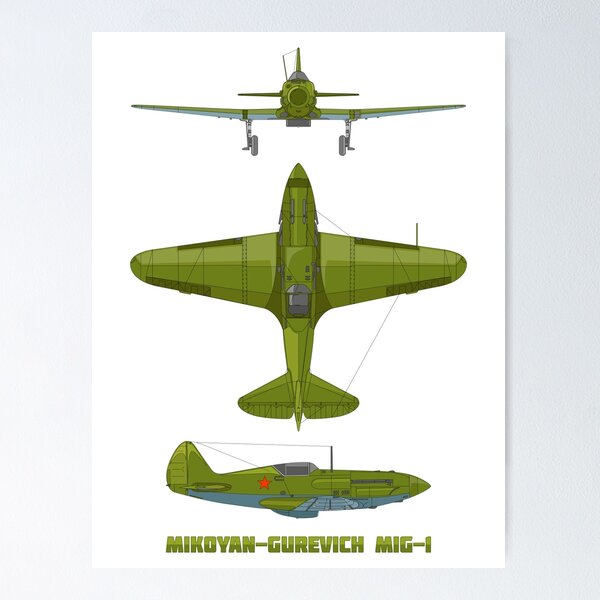 Artikelvorschau, Diagramm des russischen Kampfflugzeugs Mig-1 aus dem 2. Weltkrieg entworfen und verkauft von MilitaryMart.