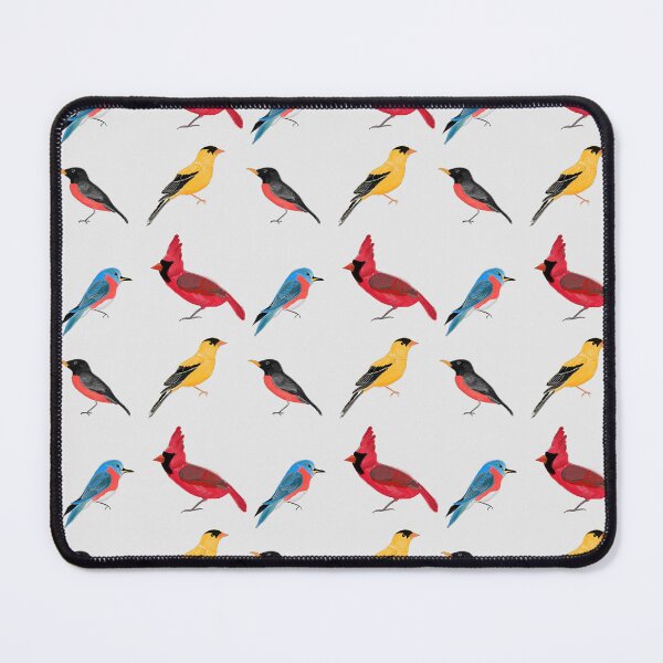 Item preview, North American Birds Pattern, Hand Sketch, Red Cardinal, Eastern Bluebird, Gold Finch, Robin, White background designed and sold by Stephanie Rowan.