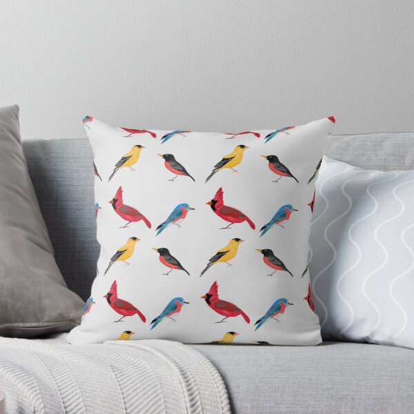 Item preview, North American Birds Pattern, Hand Sketch, Red Cardinal, Eastern Bluebird, Gold Finch, Robin, White background designed and sold by Stephanie Rowan.