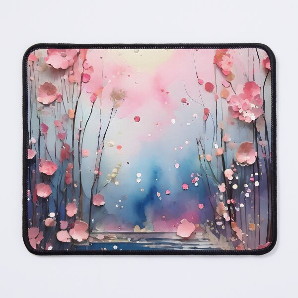 Item preview, PINK DAWN ROSEY FLOWERS BY POND STREAM ~ Inspired by Handmade Paper Mache Abstract Watercolor Art Poster Print designed and sold by Spinning Plates 360.
