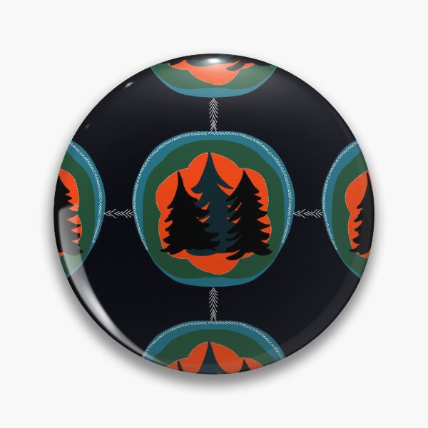 Item preview, Orange Northwoods Pine Trees, Aurora Borealis, Evergreen pattern, black  Background designed and sold by Stephanie Rowan.