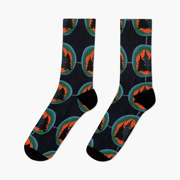 Item preview, Orange Northwoods Pine Trees, Aurora Borealis, Evergreen pattern, black  Background designed and sold by Stephanie Rowan.
