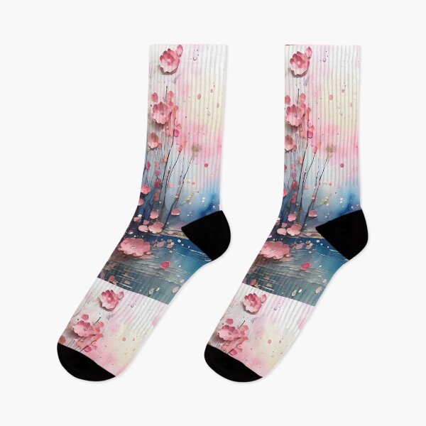 Item preview, PINK DAWN ROSEY FLOWERS BY POND STREAM ~ Inspired by Handmade Paper Mache Abstract Watercolor Art Poster Print designed and sold by Spinning Plates 360.