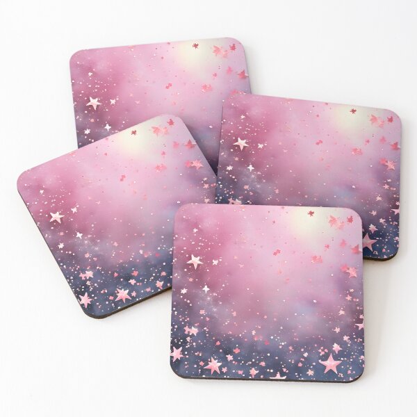 Item preview, PINK STARS BY THE DAWN'S EARLY LIGHT ~ Inspired by Handmade Paper Mache Abstract Watercolor Art Poster Print designed and sold by Spinning Plates 360.