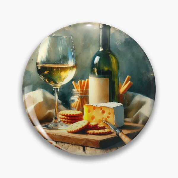 Item preview, Beautiful Watercolor Still Life with Wine Cheese and Crackers designed and sold by Halifaxartguy.