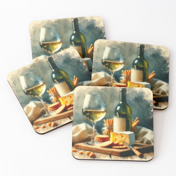 Item preview, Beautiful Watercolor Still Life with Wine Cheese and Crackers designed and sold by Halifaxartguy.