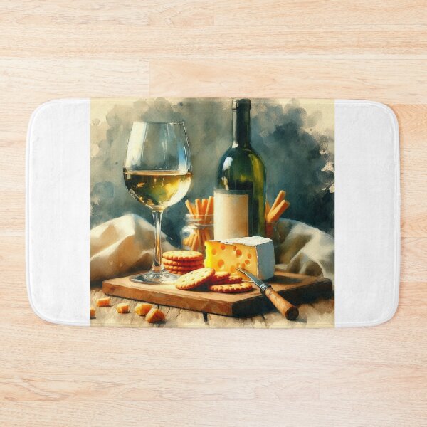Item preview, Beautiful Watercolor Still Life with Wine Cheese and Crackers designed and sold by Halifaxartguy.