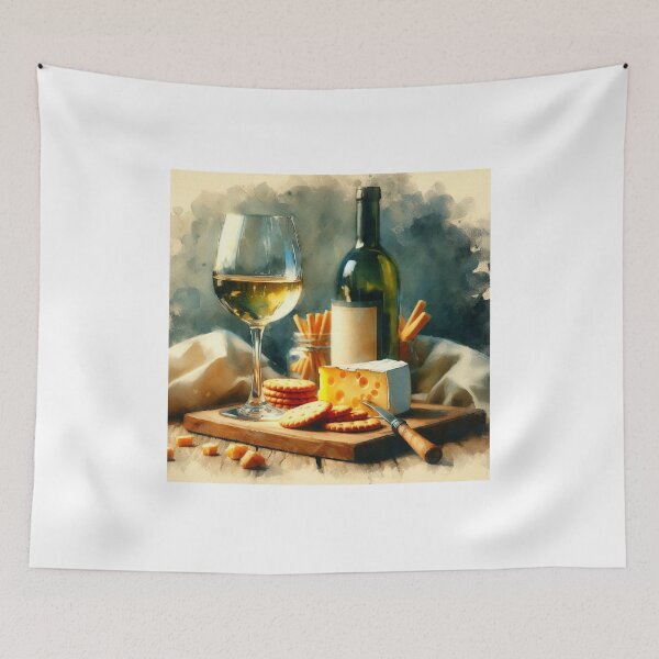 Item preview, Beautiful Watercolor Still Life with Wine Cheese and Crackers designed and sold by Halifaxartguy.