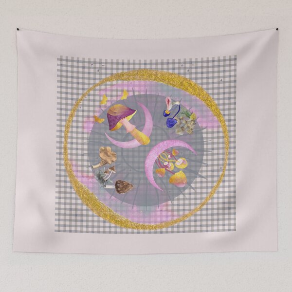 Item preview, Moon + Mushroom Collage Altar Cloth designed and sold by LochNestFarm.