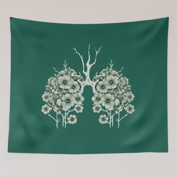 Item preview, Green Lung Breath, Vibrant pink anemones growing on the lungs, important to breathe,  lungs cancer, respiratory therapist designed and sold by Collagedream.