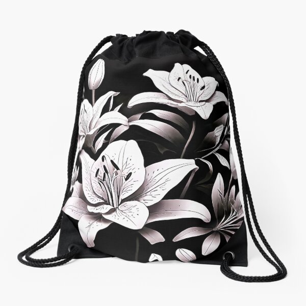 Item preview, A striking black-and-white pattern with detailed lily flowers designed and sold by Tchoice.
