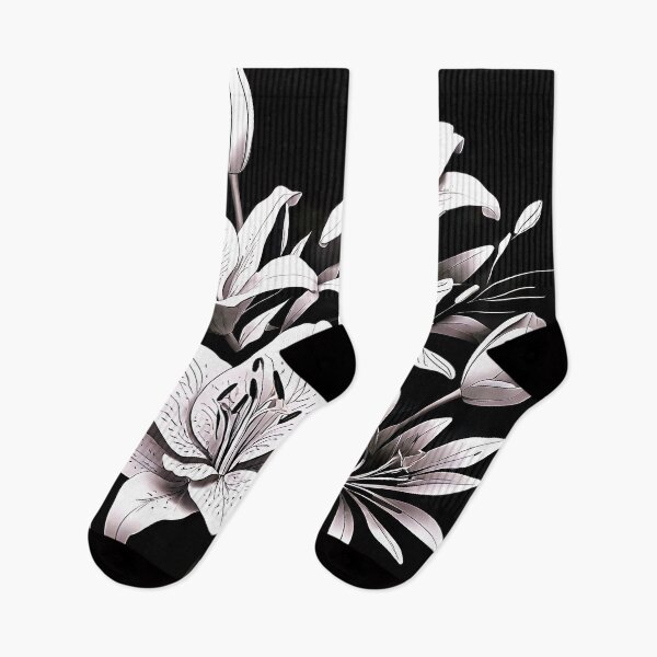 Item preview, A striking black-and-white pattern with detailed lily flowers designed and sold by Tchoice.
