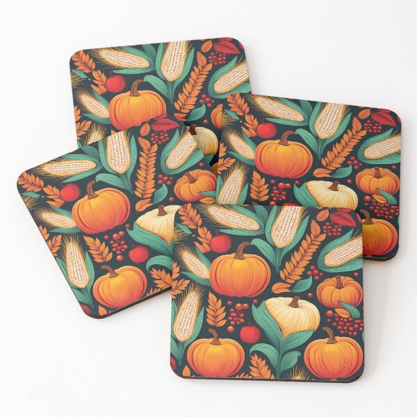 Item preview, A design of autumnal symbols, that includes pumpkins, cornstalks, wheat stalks, apples, and berries. designed and sold by HEMRO.