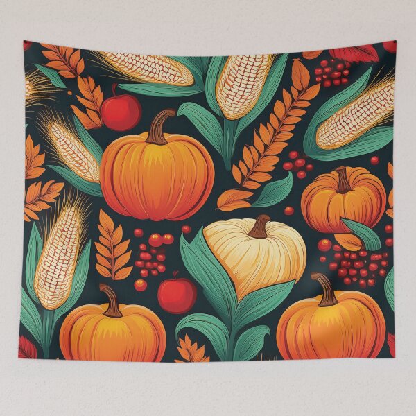Item preview, A design of autumnal symbols, that includes pumpkins, cornstalks, wheat stalks, apples, and berries. designed and sold by HEMRO.