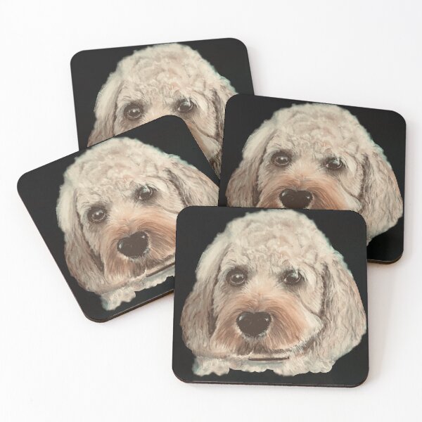 Item preview, Cavapoo dog hand painted on black background designed and sold by Jennifer Morcom.