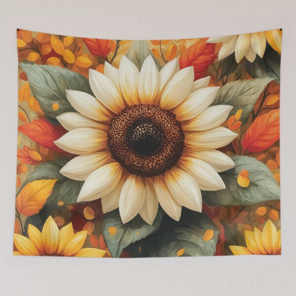 Item preview, A beautiful sunflower design in full bloom, surrounded by a profusion of autumn foliage. designed and sold by HEMRO.