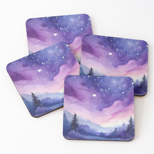 Item preview, WISH UPON A STAR ~ Purple Starry Night Sky ~ Inspired by Handmade Paper Mache Abstract Watercolor Art Lover Poster Print GIFT designed and sold by Spinning Plates 360.