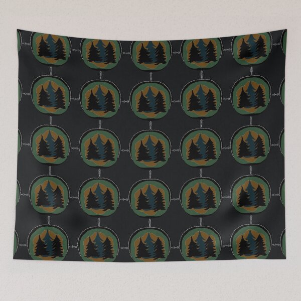 Item preview, Brown Northwoods Pine Trees, Aurora Borealis, Evergreen pattern, black  Background designed and sold by Stephanie Rowan.