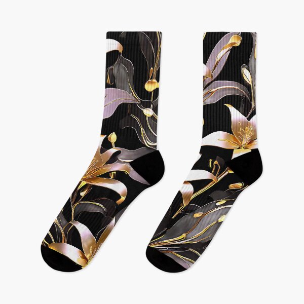 Item preview, A futuristic pattern with metallic silver and gold lilies designed and sold by Tchoice.