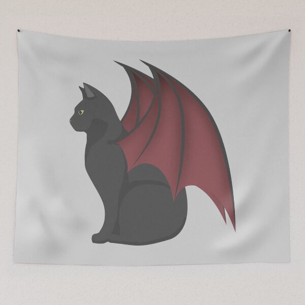 Item preview, Cute minimal modern halloween black cat with red bat wings designed and sold by CiniArt.