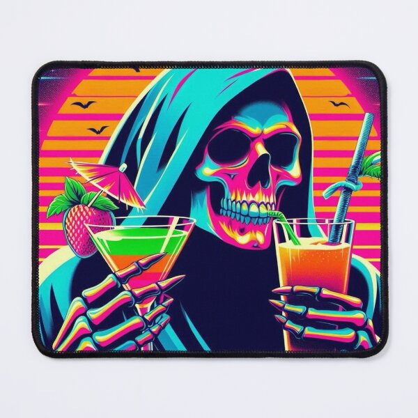 Item preview, 80’s Halloween Synthwave Grim Reaper Drinking Mocktails designed and sold by BrianSaysDesign.