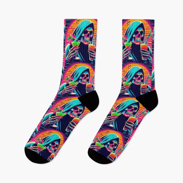 Item preview, 80’s Halloween Synthwave Grim Reaper Drinking Mocktails designed and sold by BrianSaysDesign.