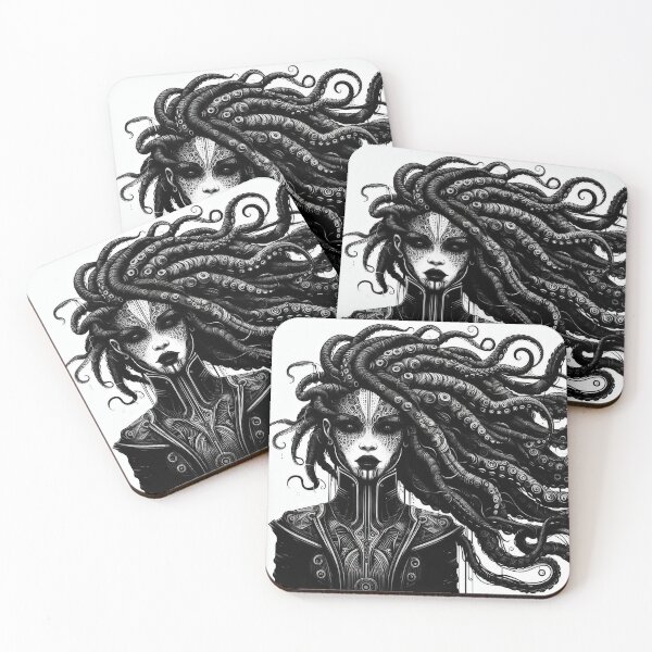Item preview, Epic octopus dreadlock girl in black and white designed and sold by yearmoe.